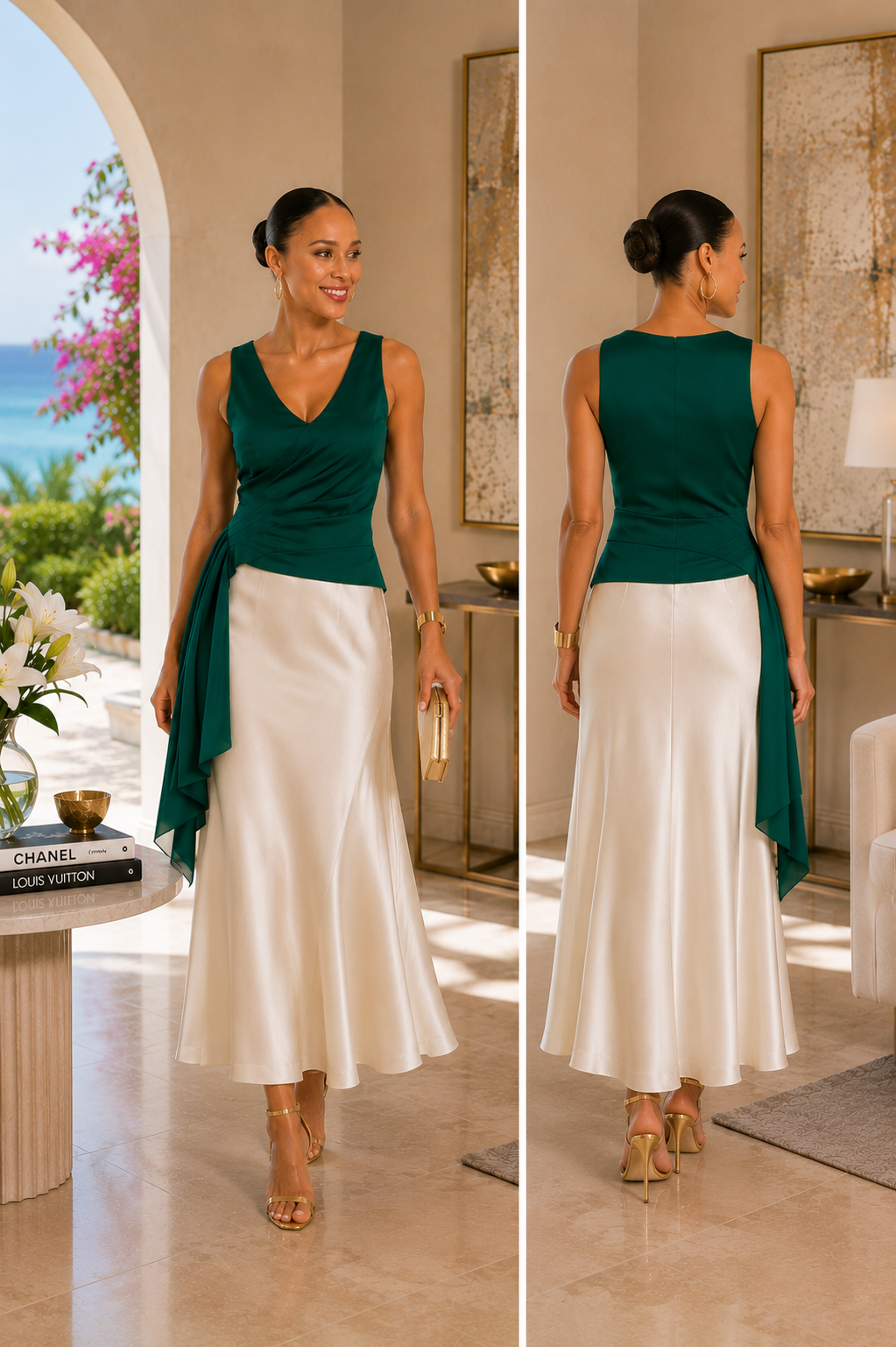 Women’s Asymmetrical Pleated V-Neck Top