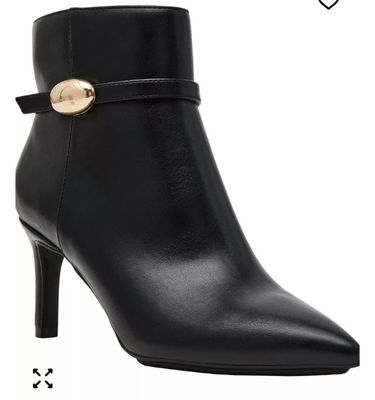 Pointed Toe Ankle Boot with Gold-Tone Strap – Stiletto Heels