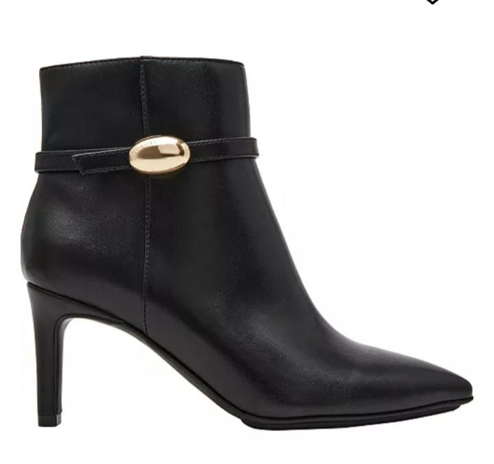 Pointed Toe Ankle Boot with Gold-Tone Strap – Stiletto Heels