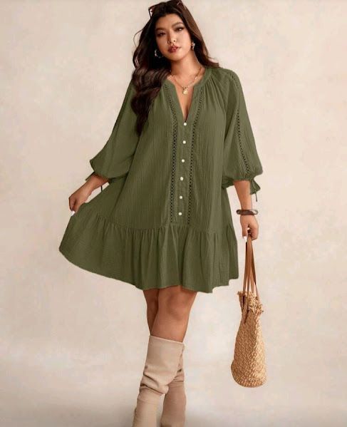 Chic Everyday Look  Lantern Sleeve Ruffle Hem Dress
