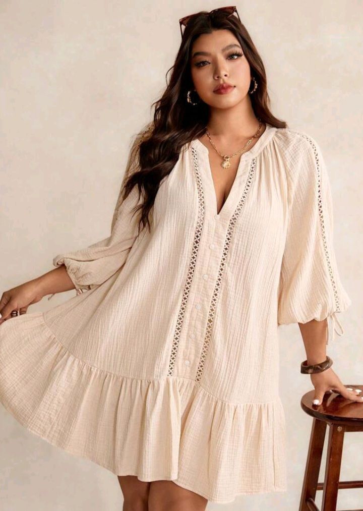 Chic Everyday Look  Lantern Sleeve Ruffle Hem Dress