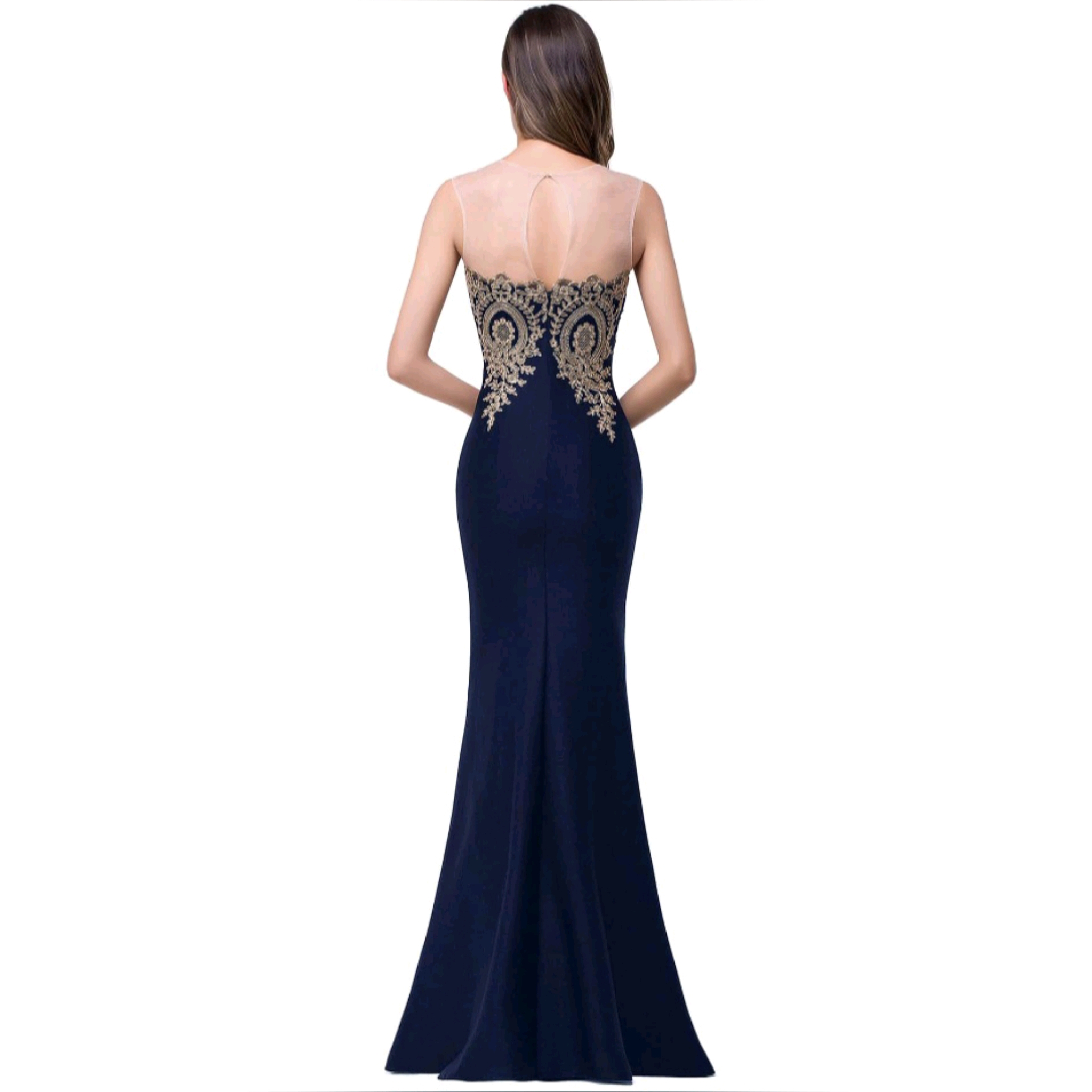 Flower Embroidered Cut Out Back Mermaid Hem Dress