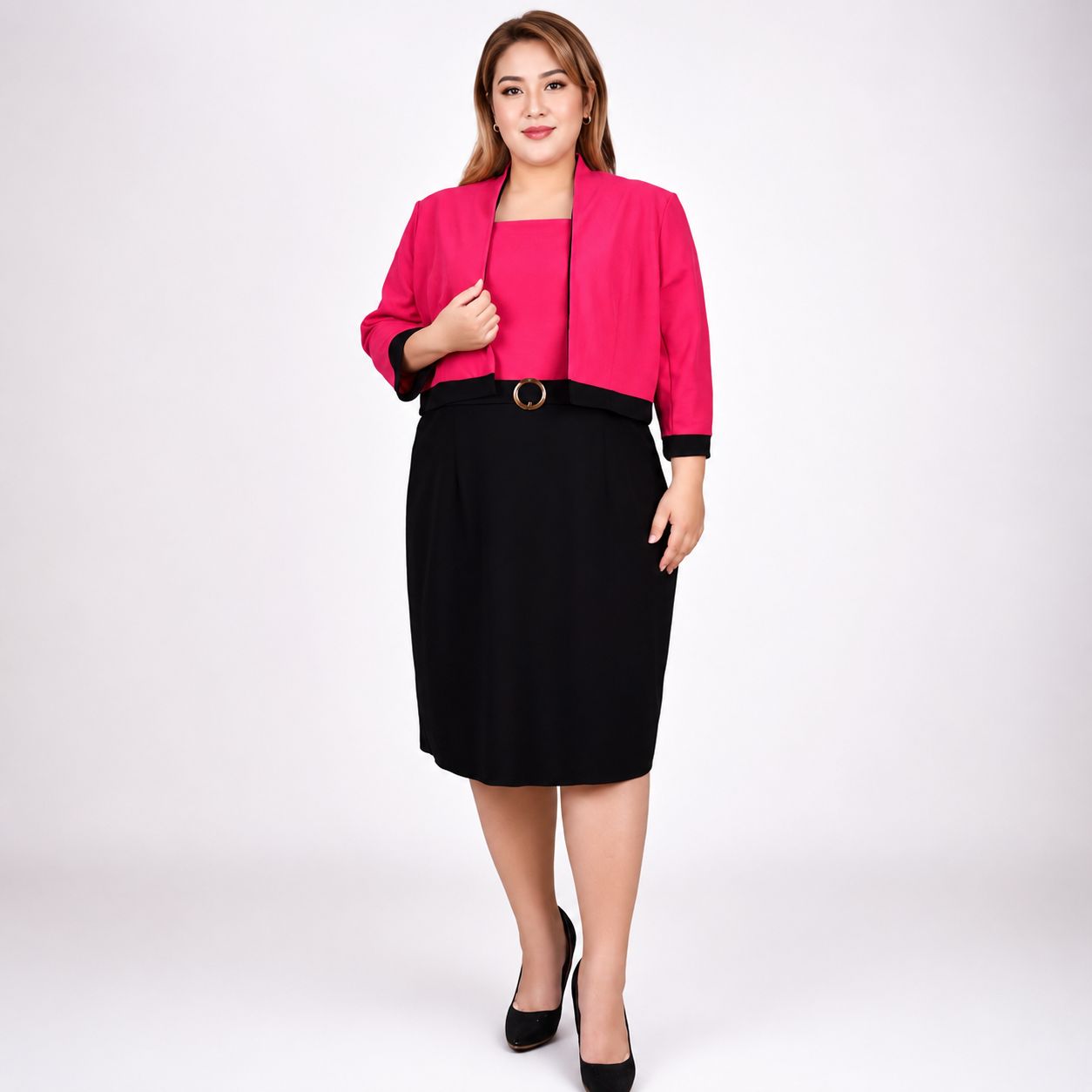 Two-Piece Dress Set with Half Jacket