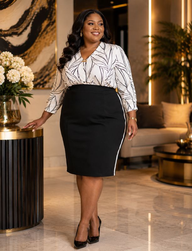 Plus-Size Stripe Pencil Skirts