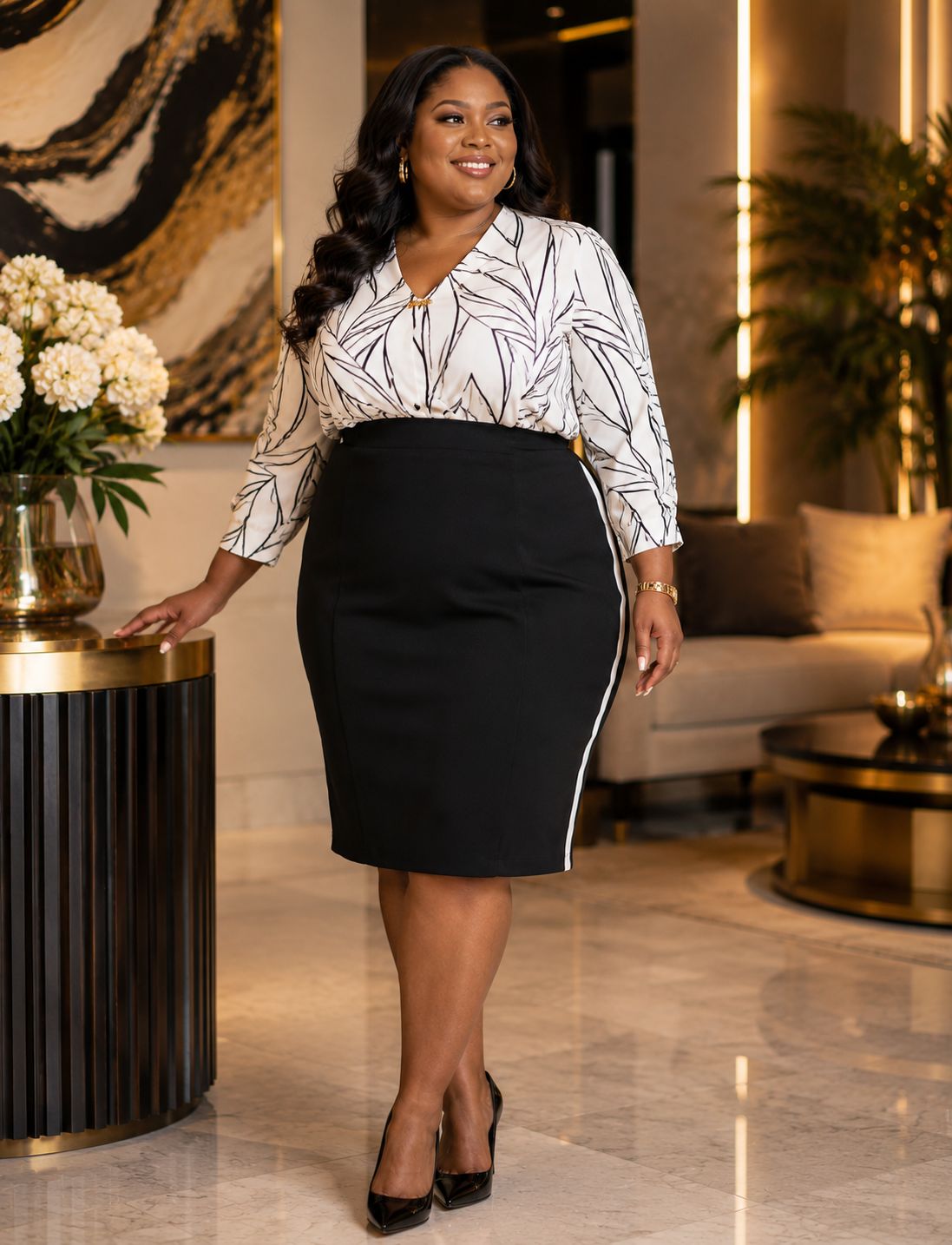 Plus-Size Stripe Pencil Skirts