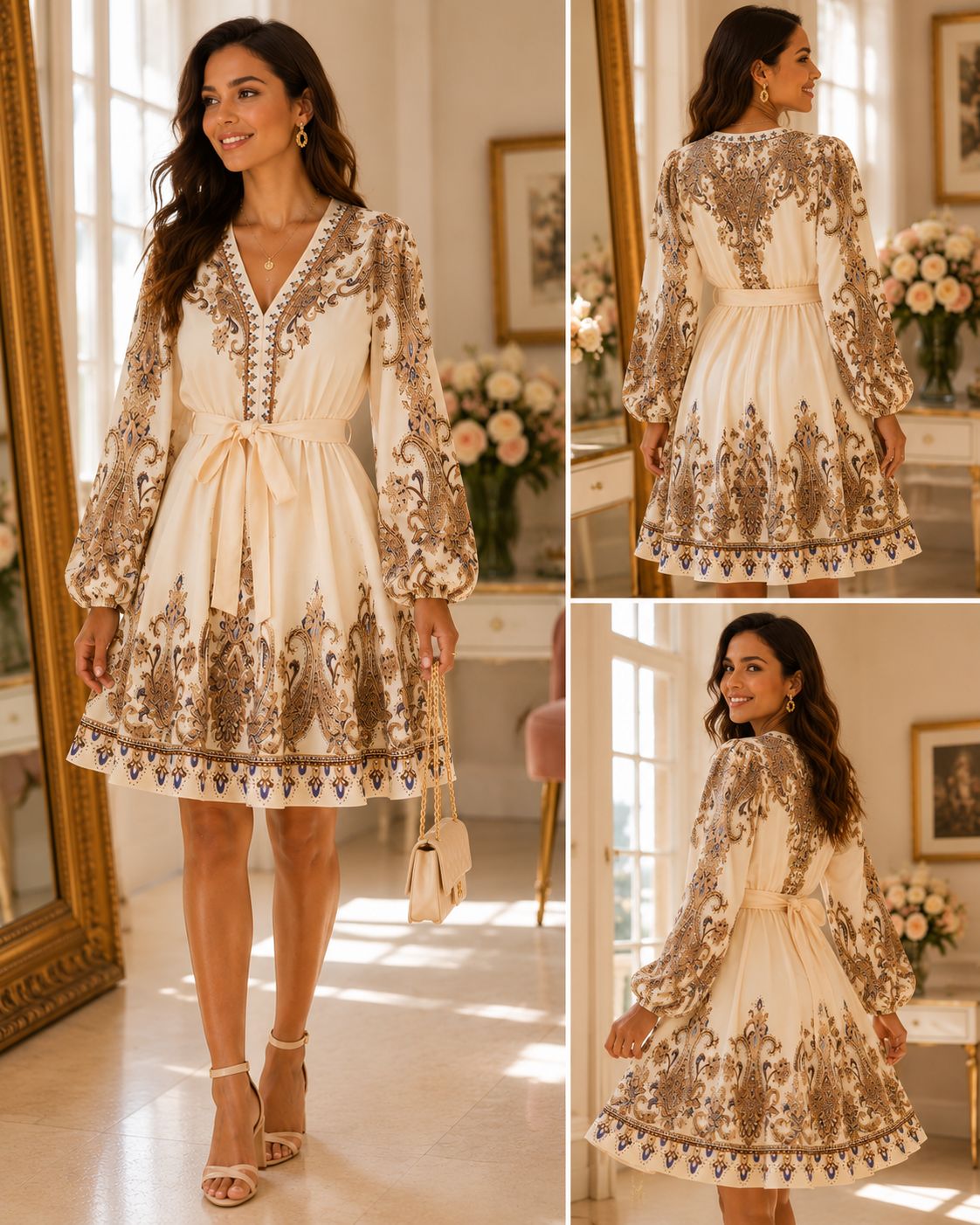 Royal Paisley Tie-Waist Dress