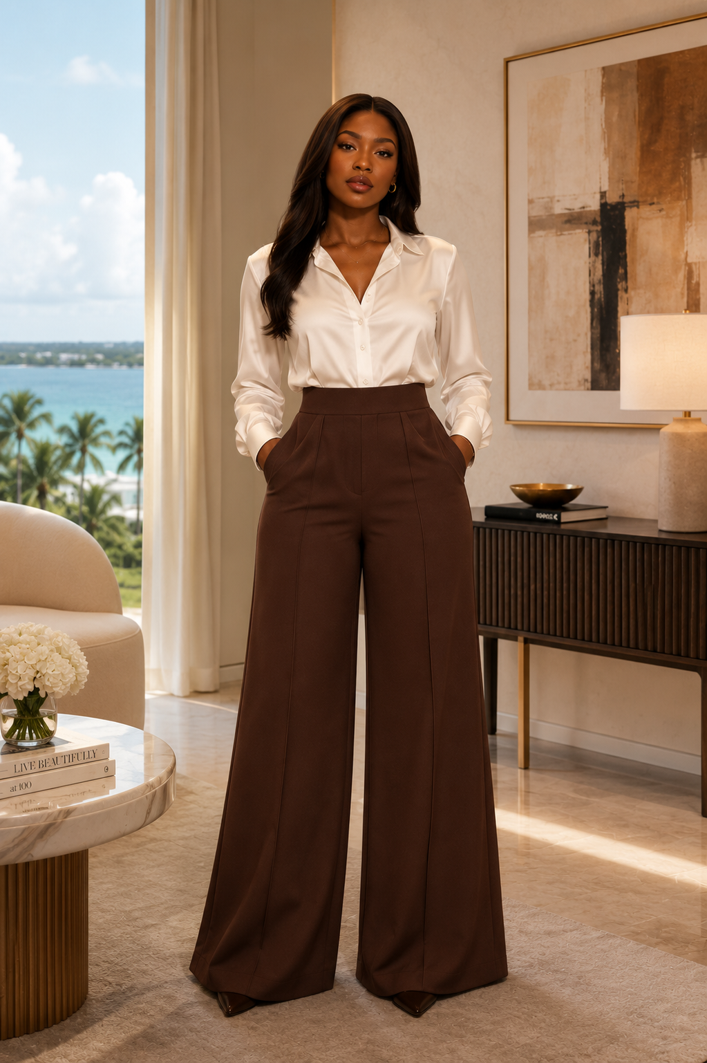 The Executive Wide-Leg Trouser – Chocolate