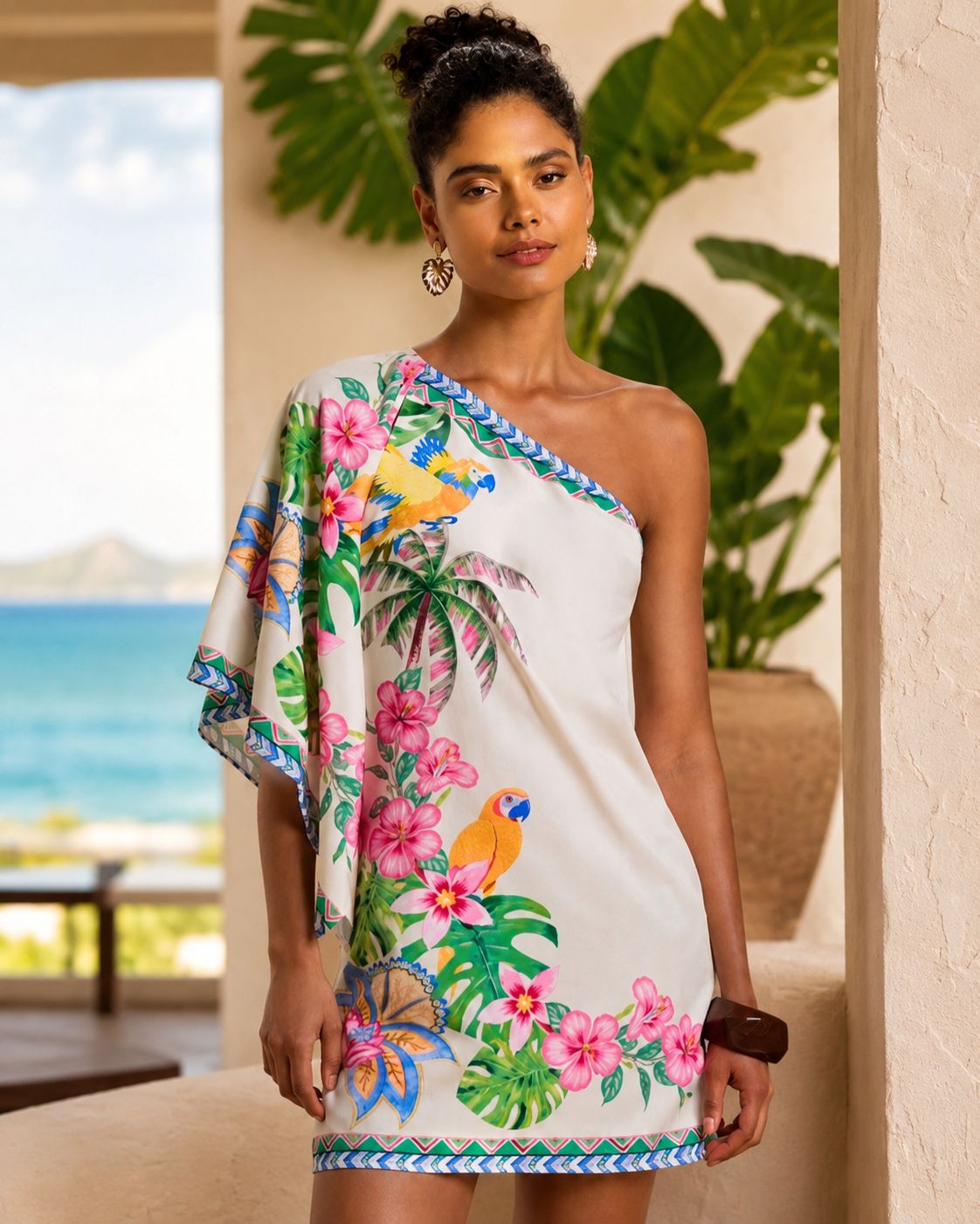 Island Bloom One-Shoulder Dress