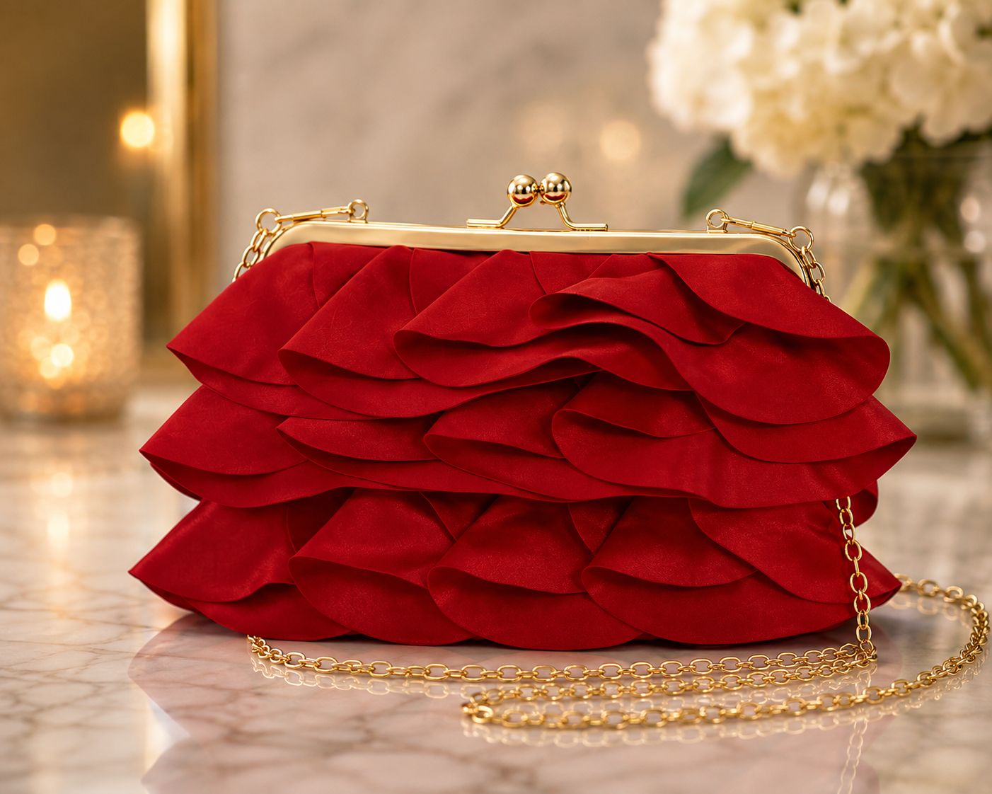 Scarlet Ruffle Statement Clutch
