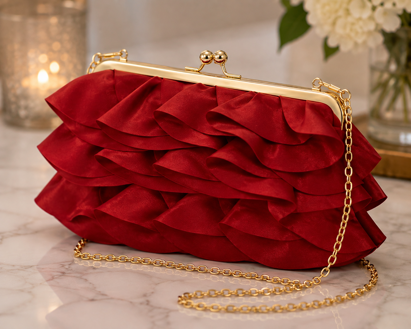 Scarlet Ruffle Statement Clutch