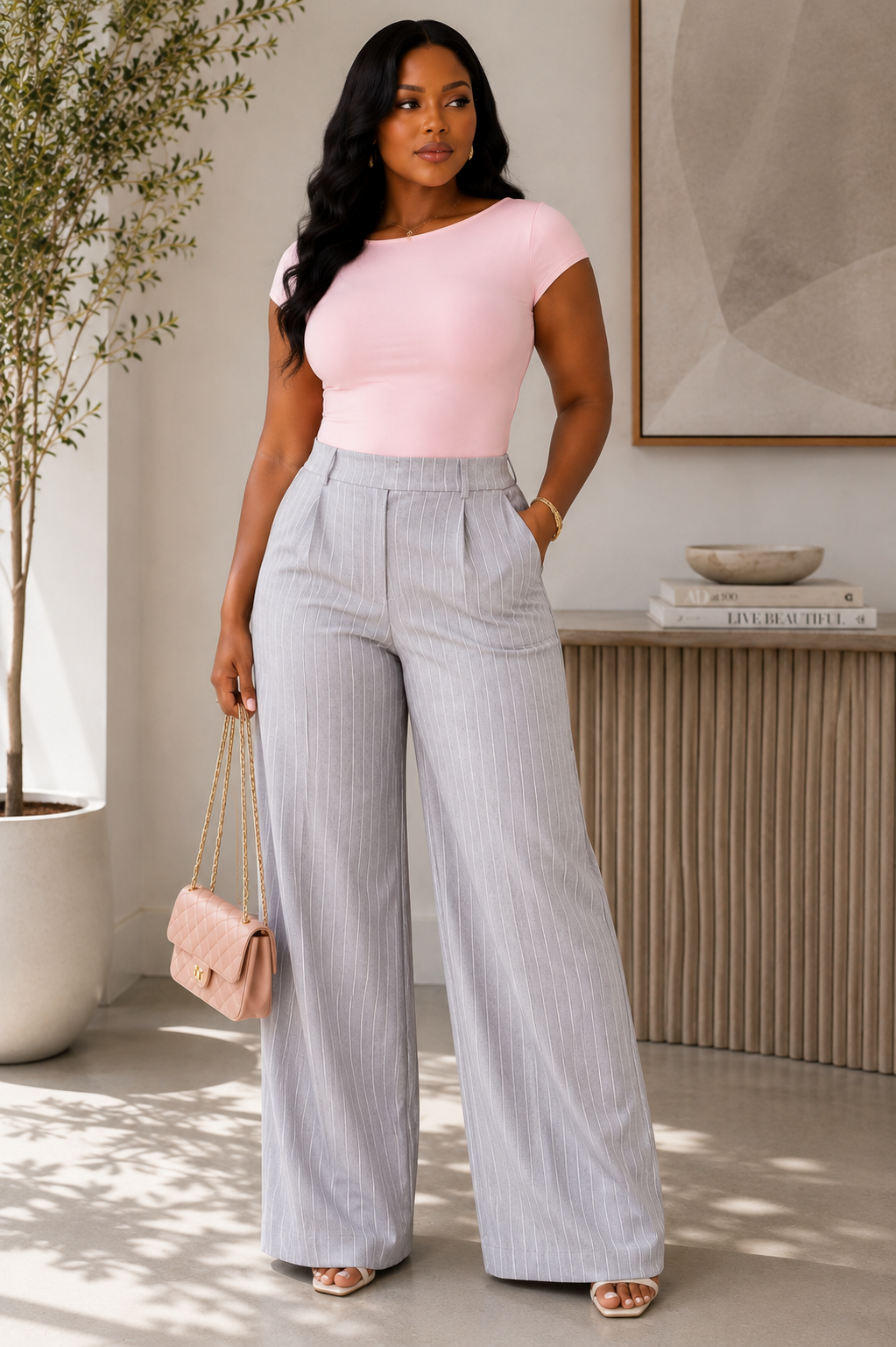 Modern Poise Pinstripe Wide-Leg Pants