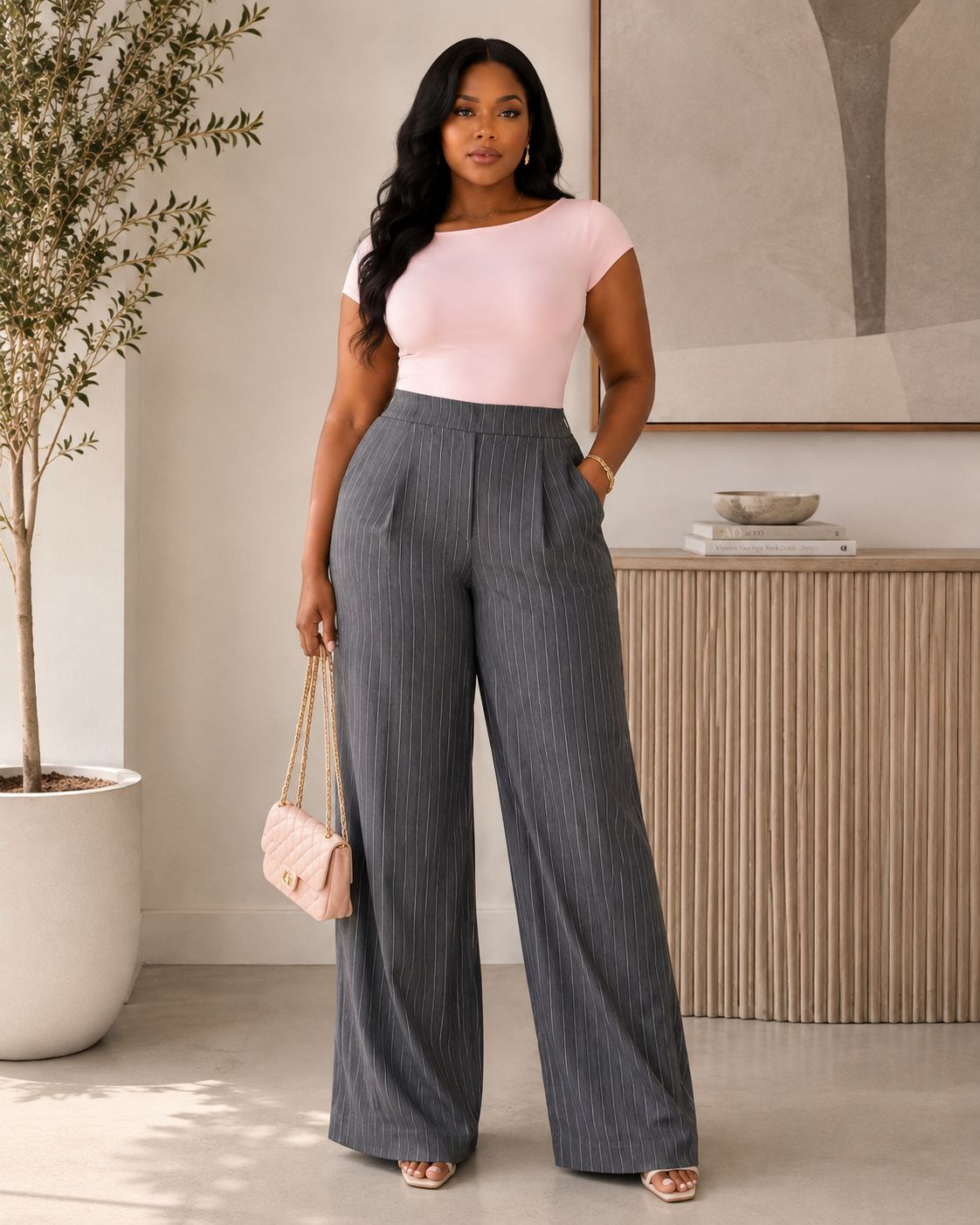 Modern Poise Pinstripe Wide-Leg Pants