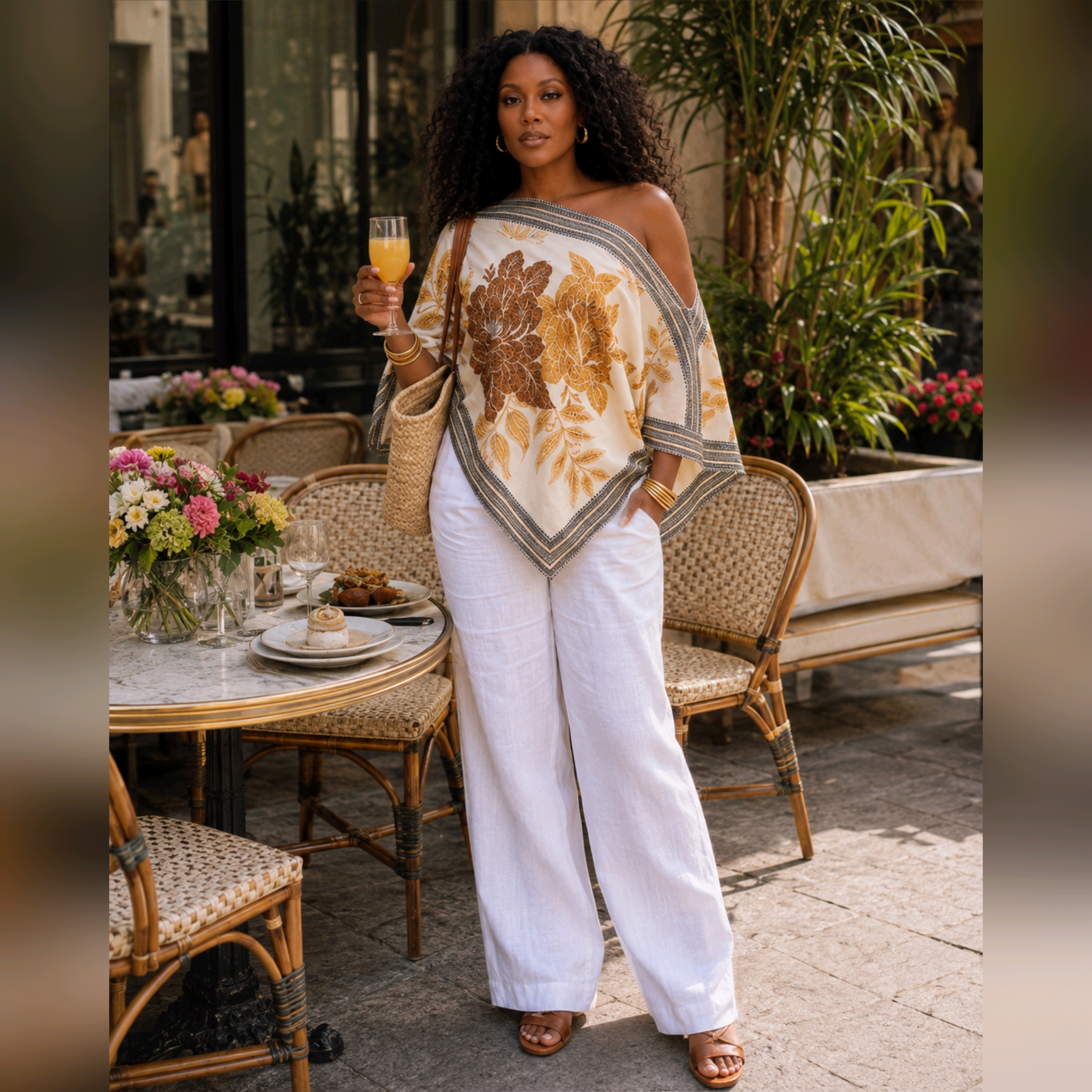Golden Bloom Asymmetrical Poncho Top