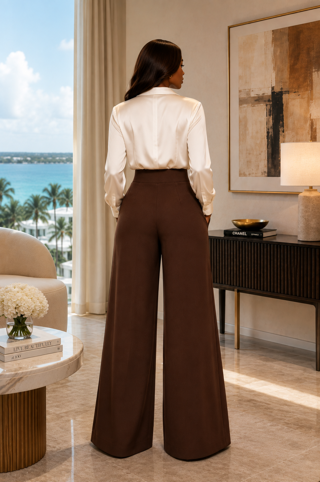 Cocoa Luxe Pull-On Wide-Leg Pants