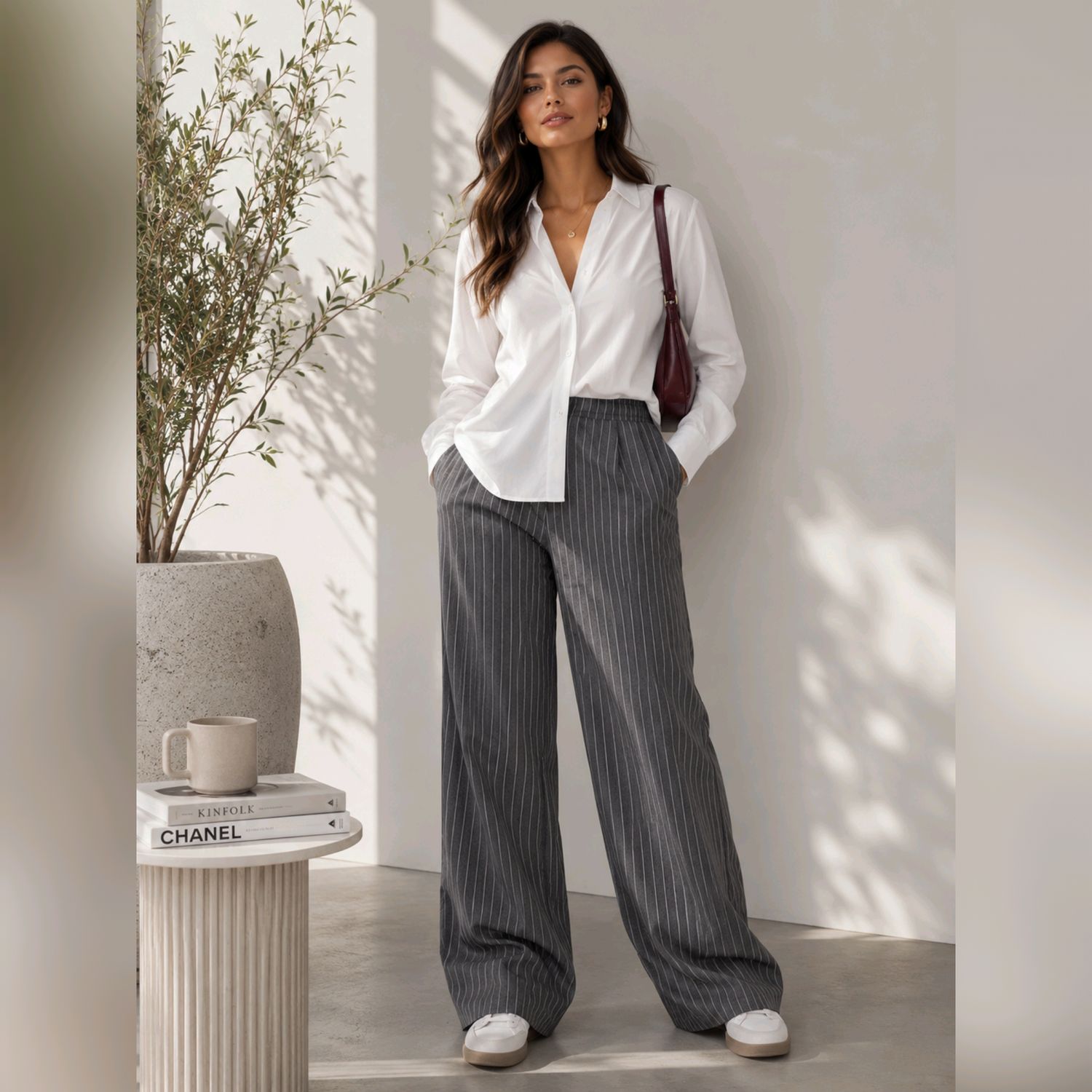 Tailored Pinstripe Loose Work Pants