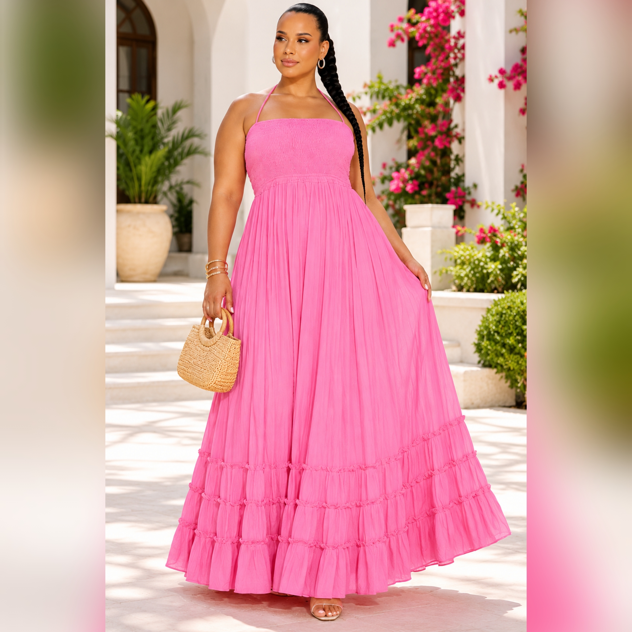 Pretty in Pink – Halter Tiered Maxi Dress