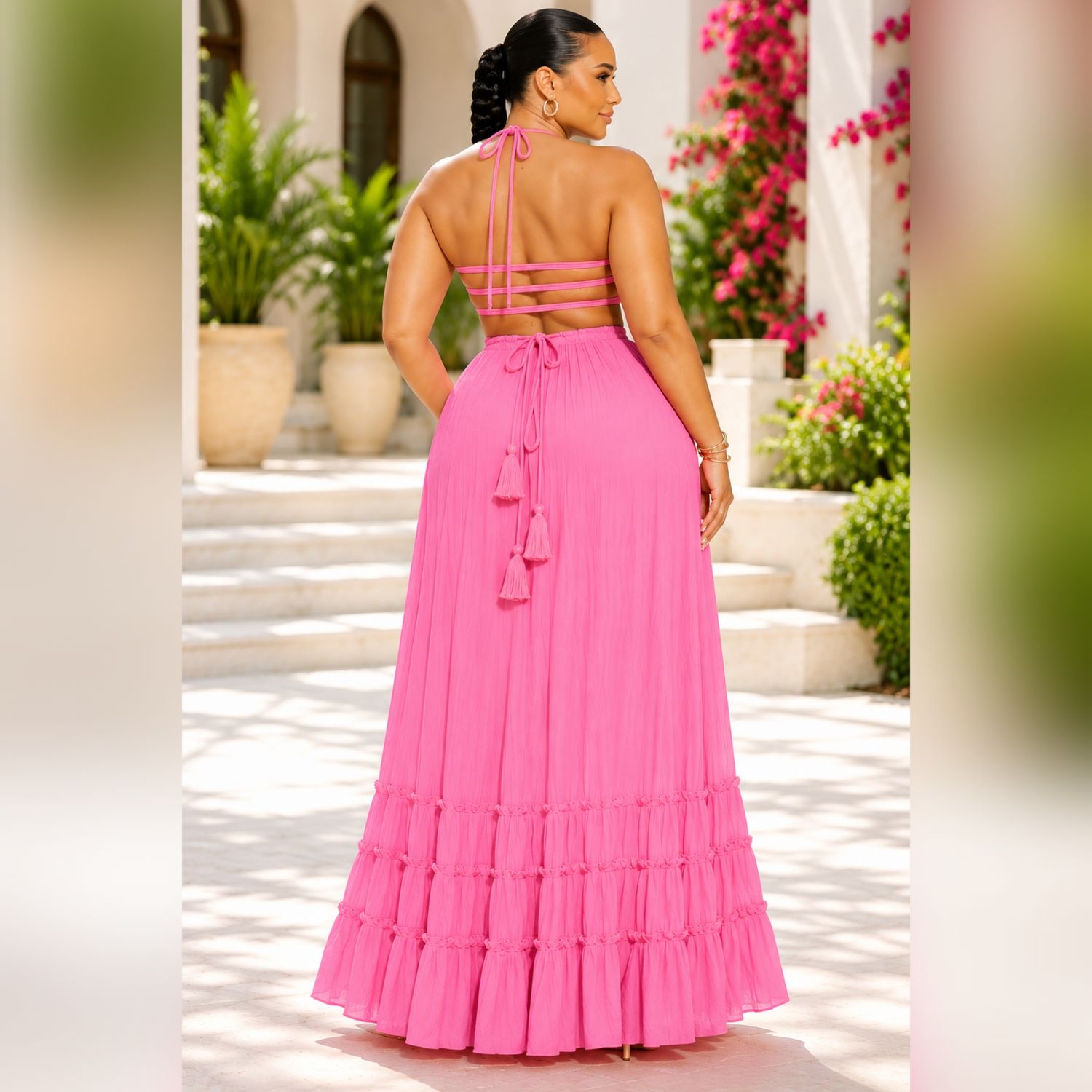 Pretty in Pink – Halter Tiered Maxi Dress