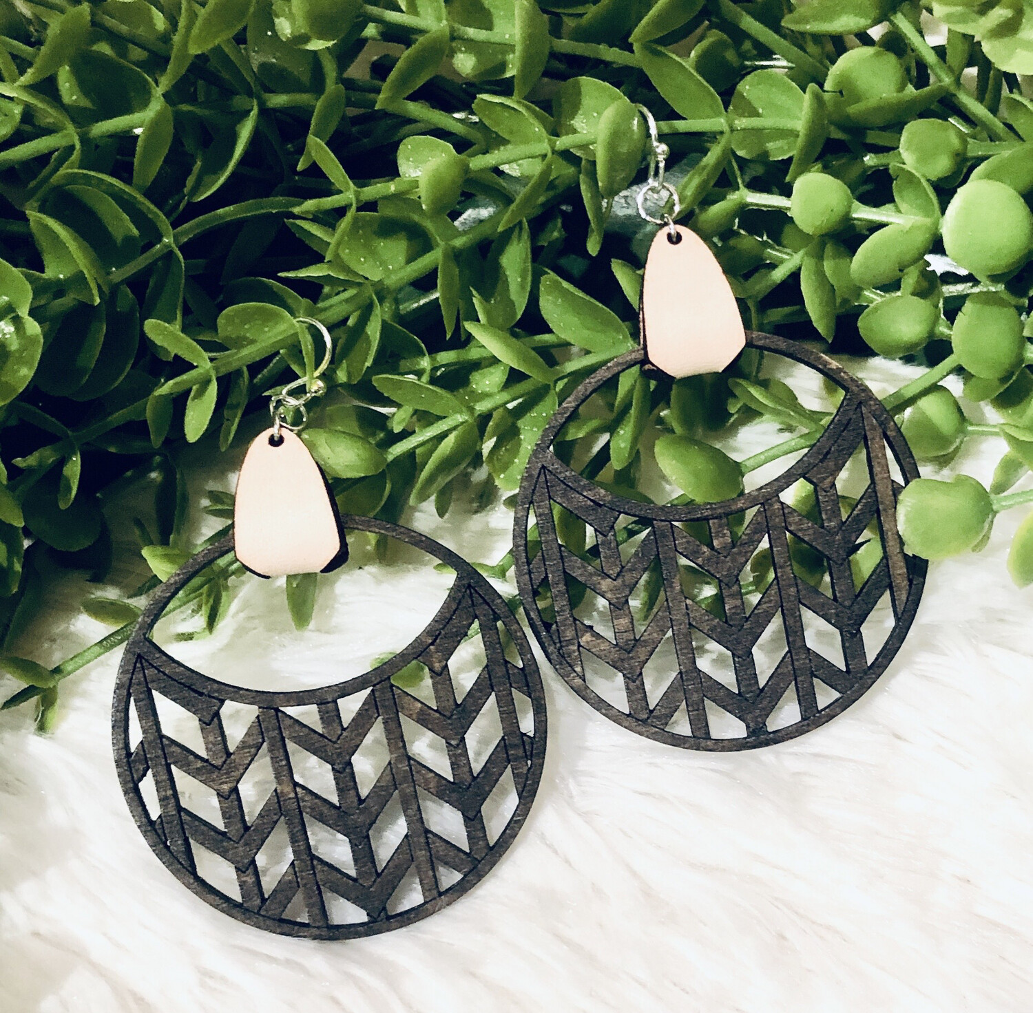 Woven Round Earrings - Dark Stain