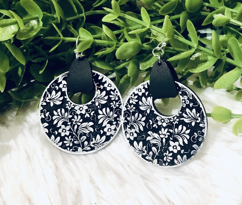 Damask Flower Hoop Earrings