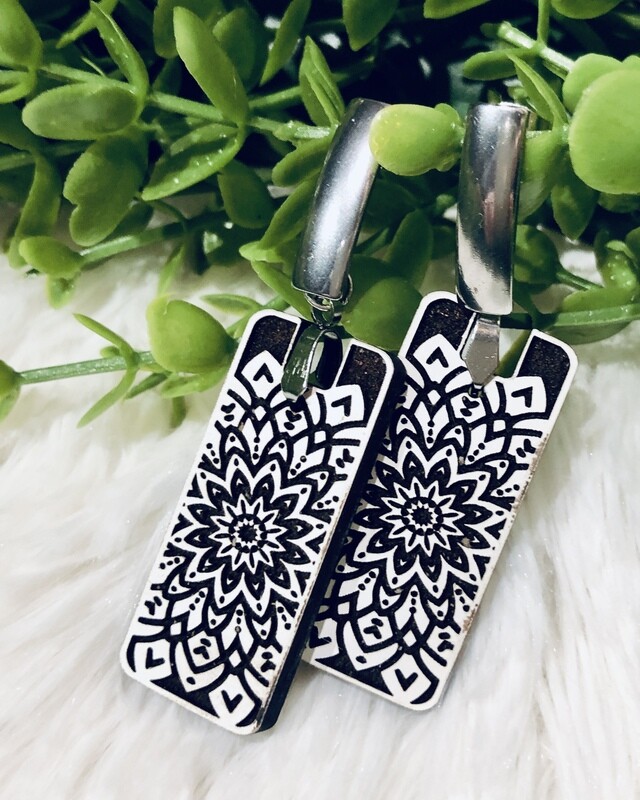 Mandala Engraved Rectangle Earrings