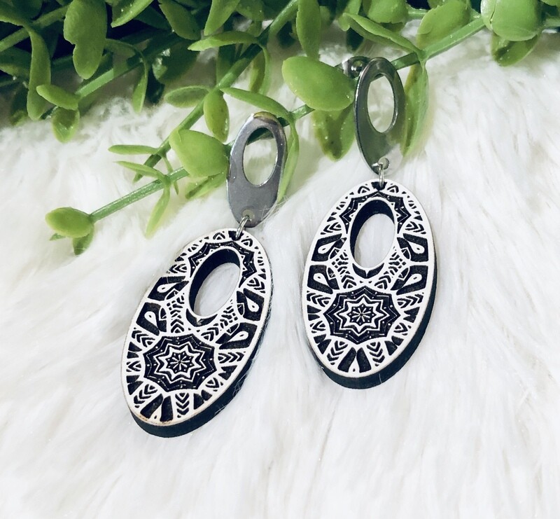 Mandala Engraved Oval Earrings