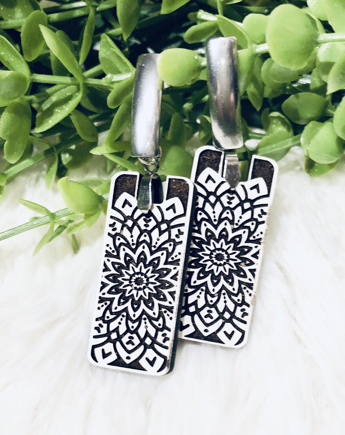 Mandala Engraved Rectangle Earrings
