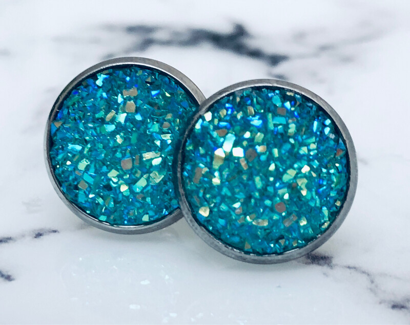 Caribbean Crystal   - Druzy Stud Earrings 