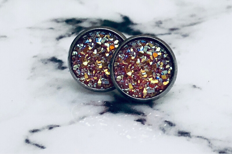 Coral Crush - Druzy Crystal Stud Earrings 