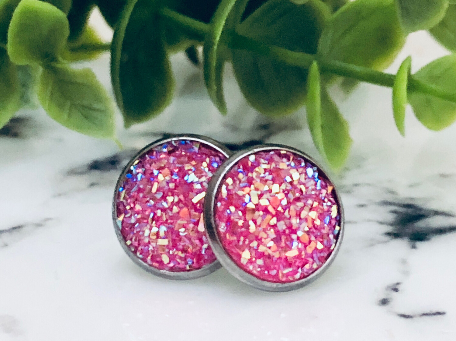  Blushing Rose - Druzy Crystal Stud Earrings 