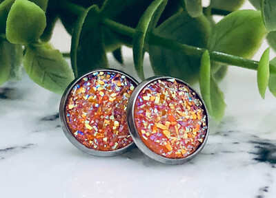 Coral Crush - Druzy Crystal Stud Earrings 