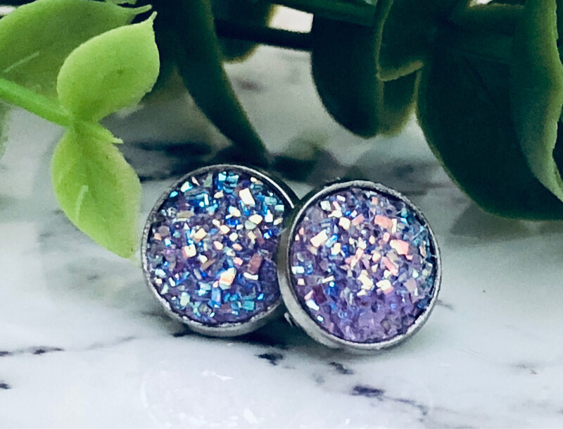 Lavender Dreams - Druzy Crystal Stud Earrings 