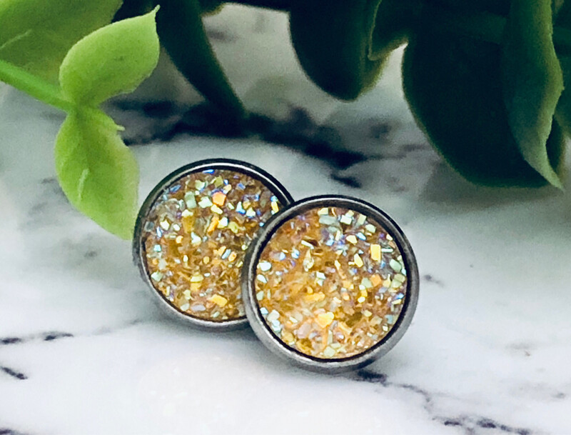 Lemon Drop - Druzy Crystal Stud Earrings 