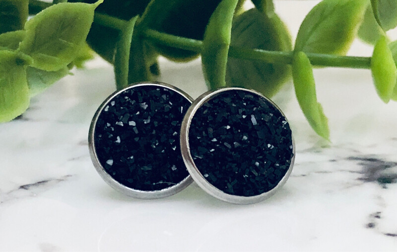 Midnight Magic - Druzy Crystal Stud Earrings 