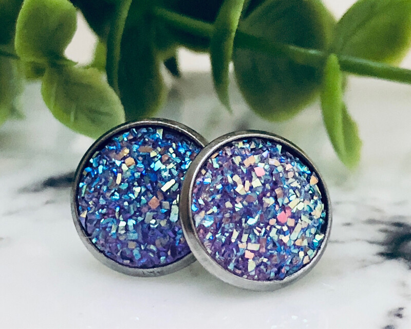 Lavender Dreams - Druzy Crystal Stud Earrings 