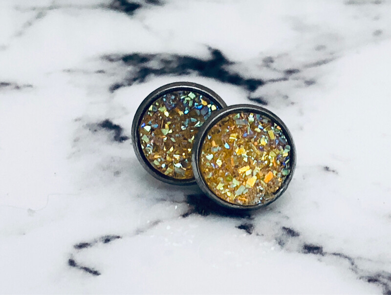 Lemon Drop - Druzy Crystal Stud Earrings 