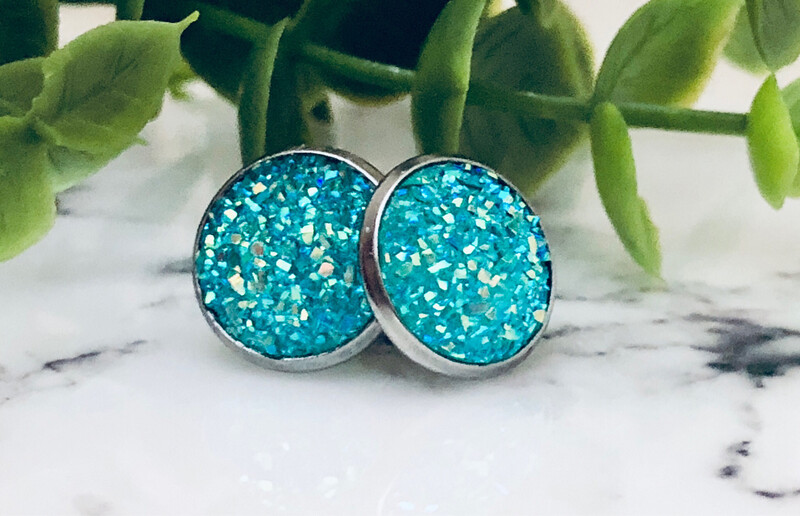 Caribbean Crystal   - Druzy Stud Earrings 