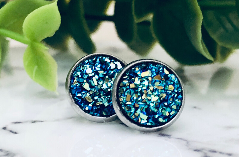 Deep Sea - Druzy Crystal Stud Earrings 