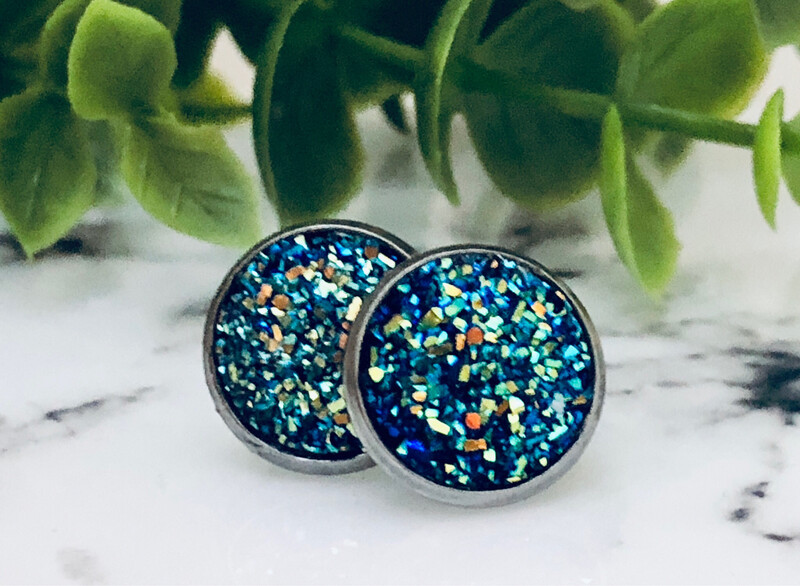 Deep Sea - Druzy Crystal Stud Earrings 