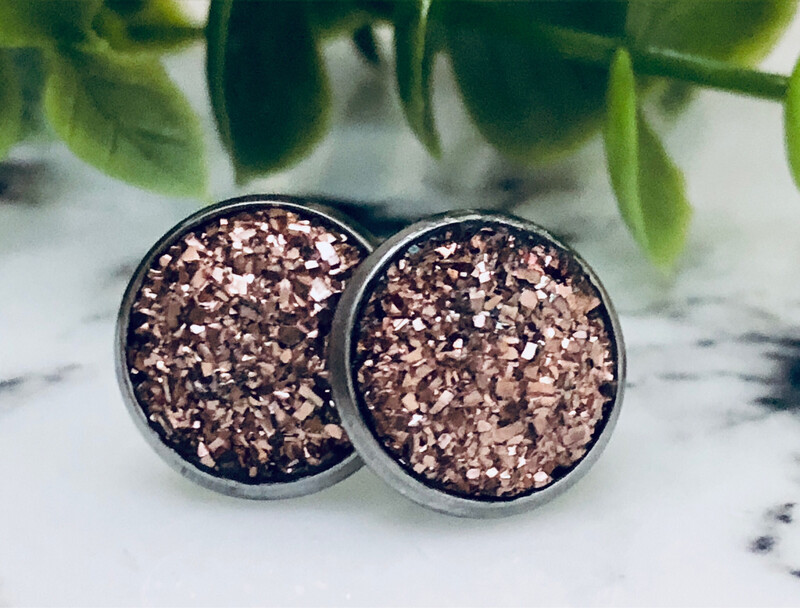 Rosé All Day - Druzy Crystal Stud Earrings 