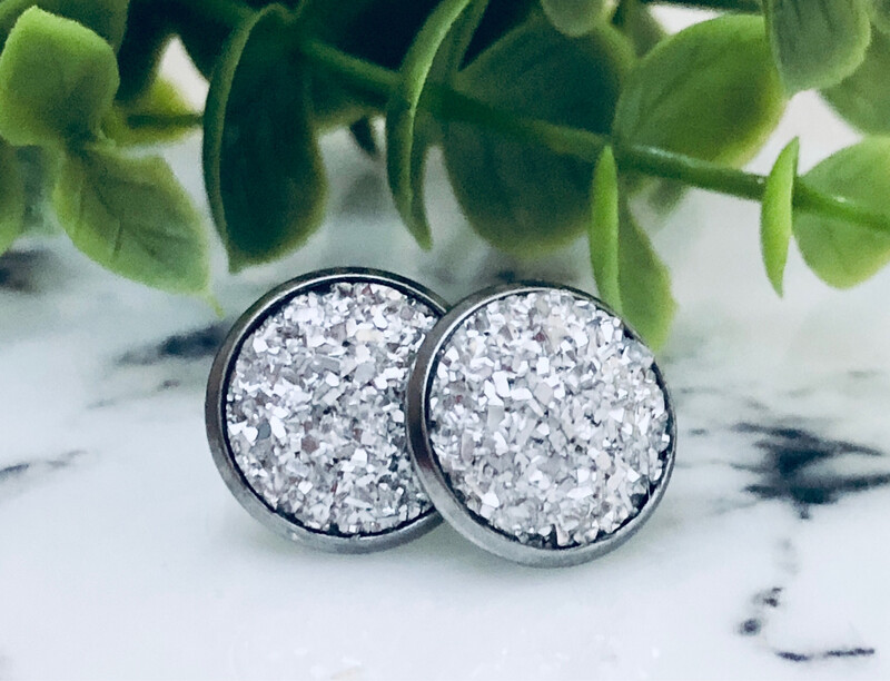 Silver Lining - Druzy Crystal Stud Earrings 