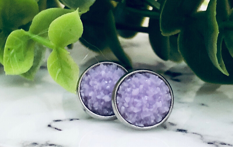 Lilac Bloom - Druzy Crystal Stud Earrings 