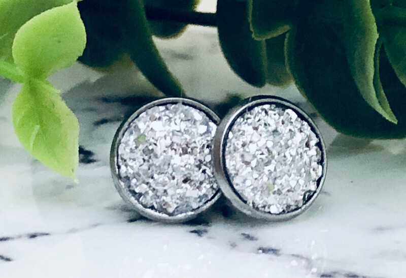 Silver Lining - Druzy Crystal Stud Earrings 