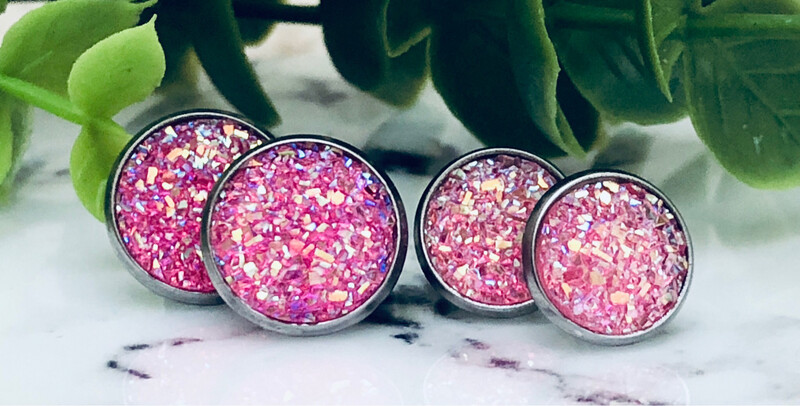  Blushing Rose - Druzy Crystal Stud Earrings 