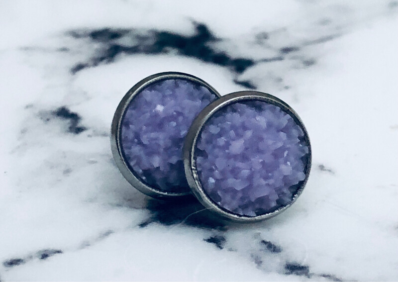 Lilac Bloom - Druzy Crystal Stud Earrings 