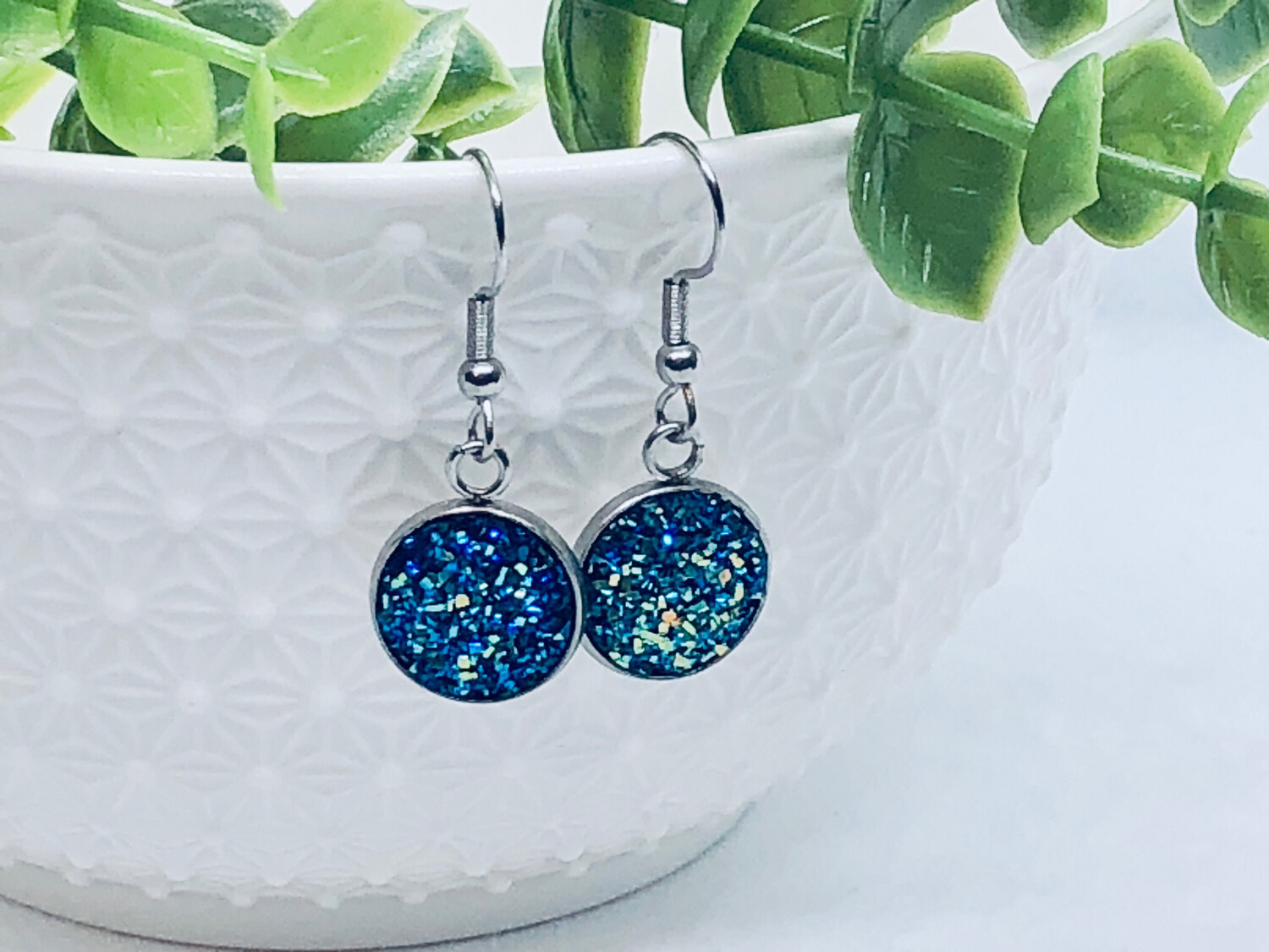 Deep Sea - Druzy Crystal Dangle Earrings 
