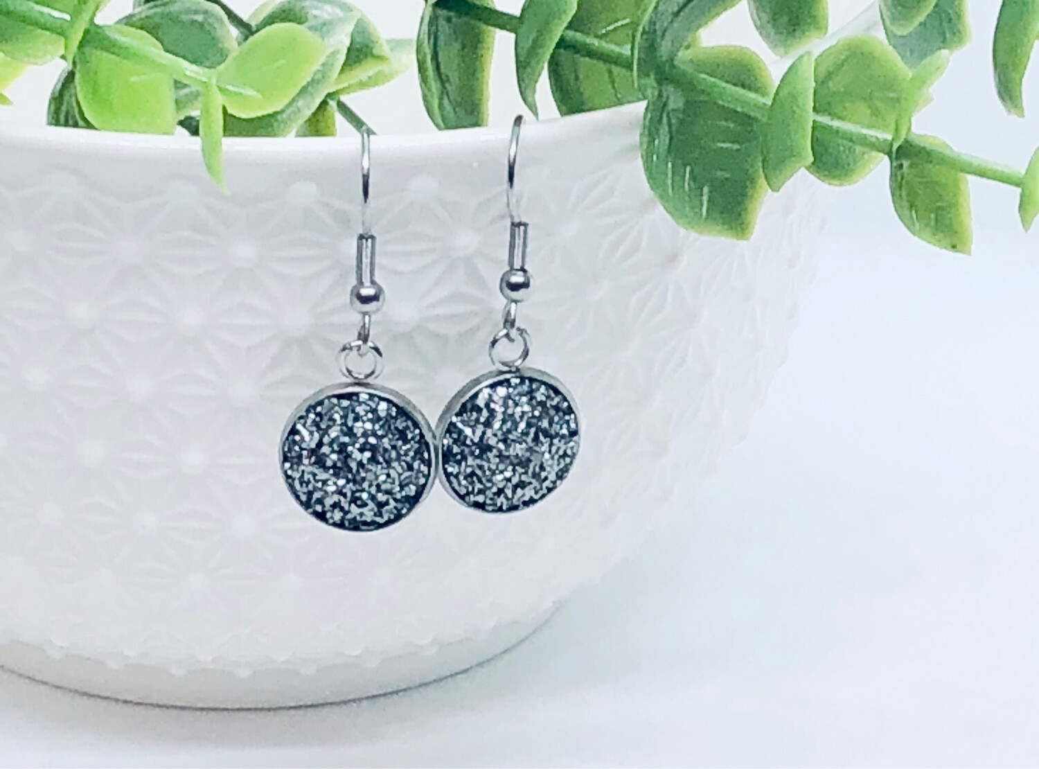 Black Ice - Druzy Crystal Dangle Earrings 