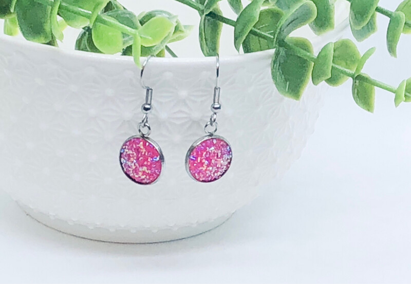  Blushing Rose - Druzy Crystal Dangle Earrings 