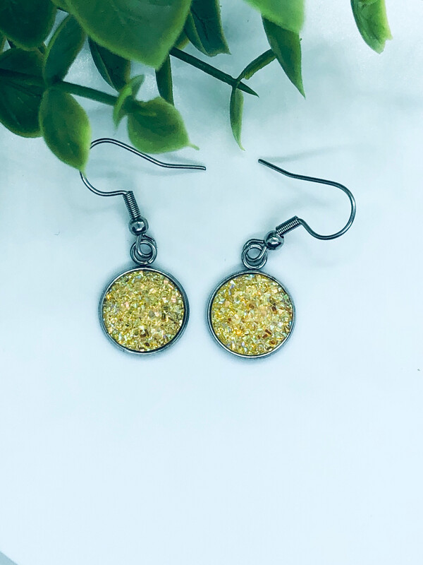 Lemon Drop - Druzy Crystal Dangle Earrings 