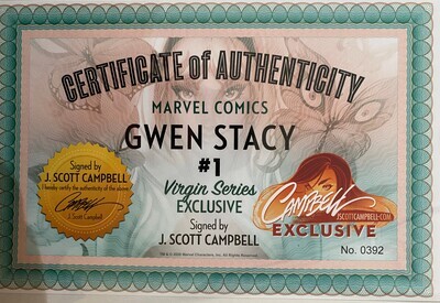 Gwen Stacy #1 - J. Scott Campbell - Virgin Exclusive SIGNED w/CoA
