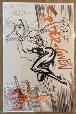 Spider-Gwen #1 - J. Scott Campbell - Wall Hugger Black &amp; White Sketch Exclusive (SIGNED w/COA)